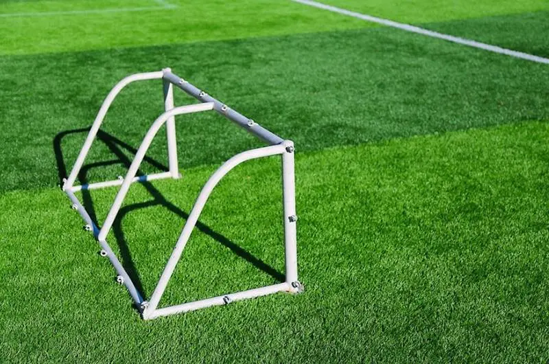 Soccer training equipment on artificial turf field