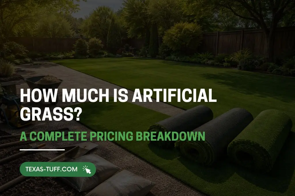 rtificial grass rolls with green turf installation, showcasing the pricing breakdown.