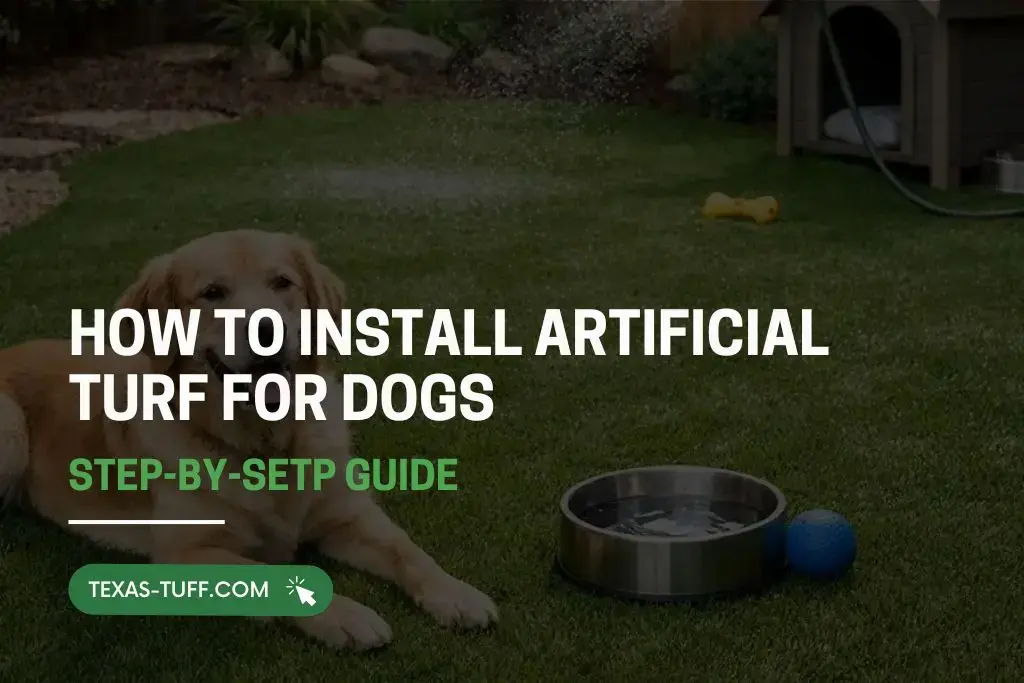Artificial turf for dogs with golden retriever resting on green lawn