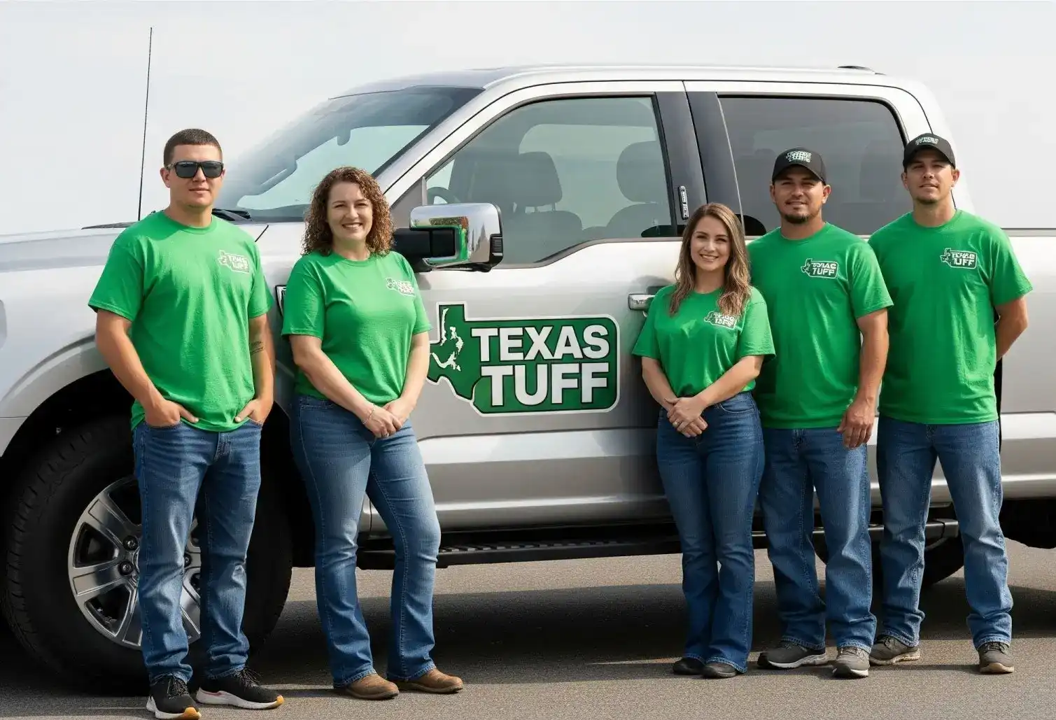 exas Tuff Artificial Turf team in Celina, TX standing by their truck.