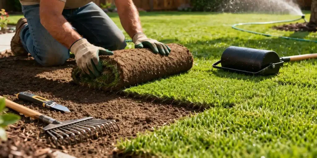 Using tools for proper turf lawn installation