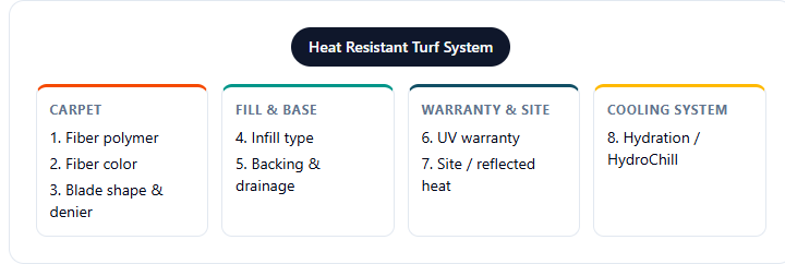 The 8 levers that control turf surface temperature, grouped by system