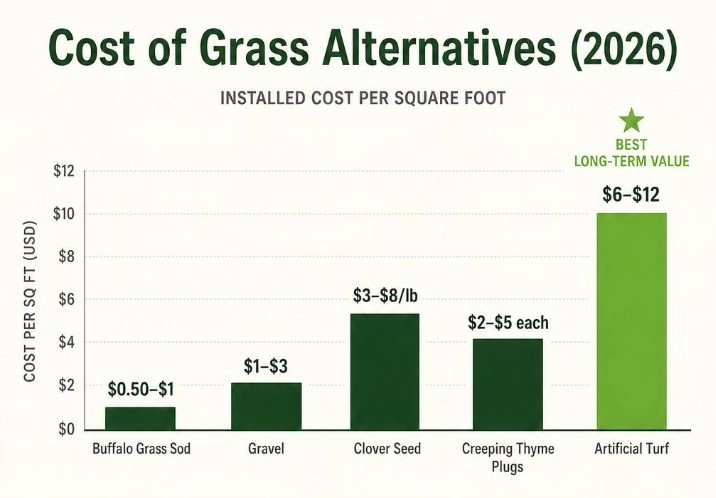 Grass Alternatives You Can Walk On: 9 Durable Lawn Options 3 cost of grass alternatives