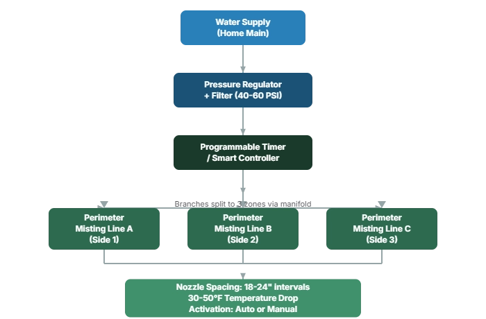 how a turf misting system works - installation and operation flowchart